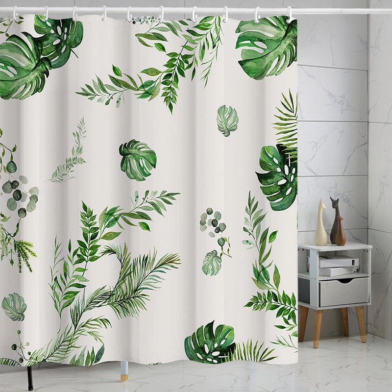 Waterproof Tropical Jungle Leaf Shower Curtain with Hooks 3D Printed Polyester for Bathroom|Shower Curtains & Accessories