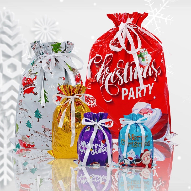 Santa Claus Drawstring Gift Bag for Christmas and Halloween Candy Packaging|Holiday Party Supplies