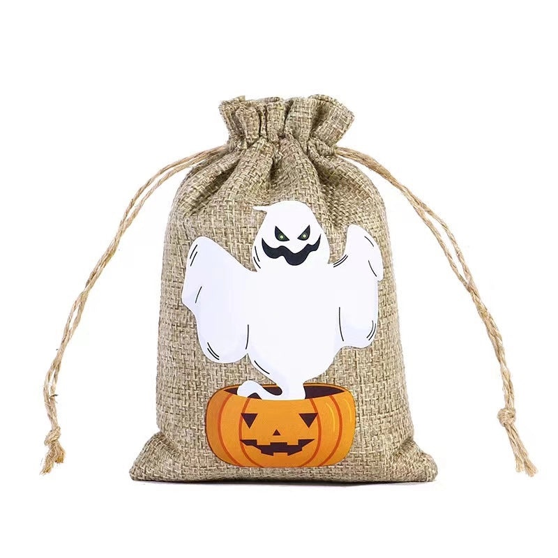 Halloween Cat Print Linen Tote Bag | Daily Shopping Bags