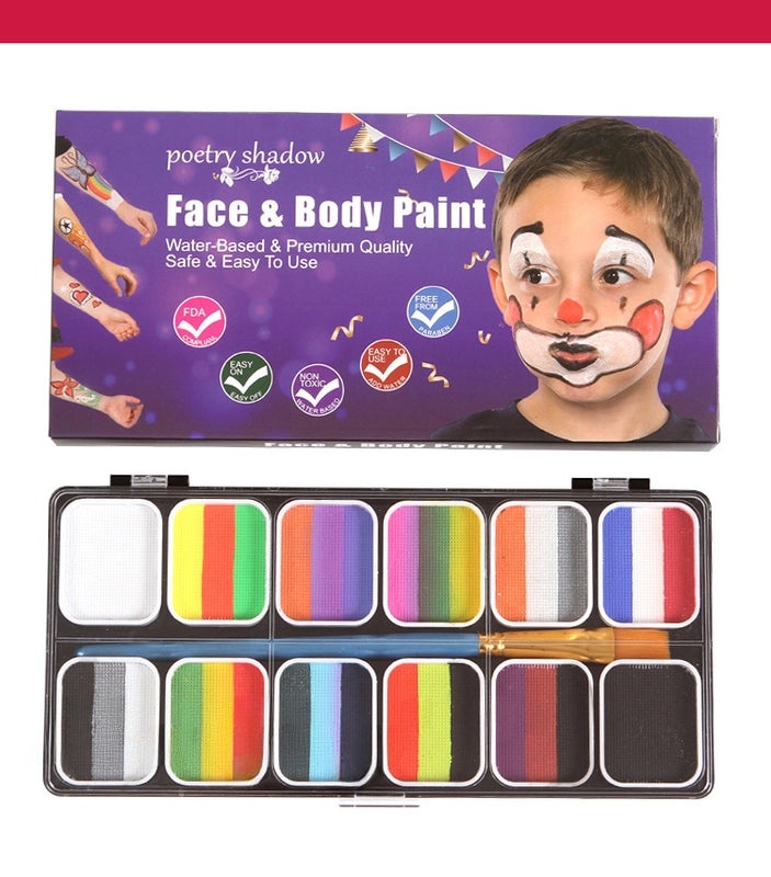12-Color Face Paint Set for Kids Water-Soluble Safe Halloween Body Makeup|Children's Face Paint & Body Art