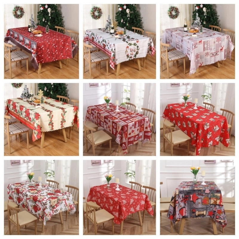 Festive Christmas Color Block Polyester Tablecloth for Holiday Dining|Home & Kitchen Table Linens