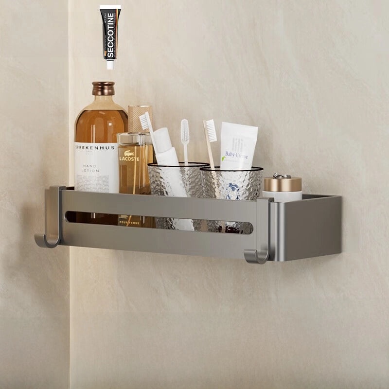 Gun Grey Wall-mounted Aluminum Towel Rack Non-drill Toilet Bathroom Hanging Storage Rod|Bathroom Storage & Organization