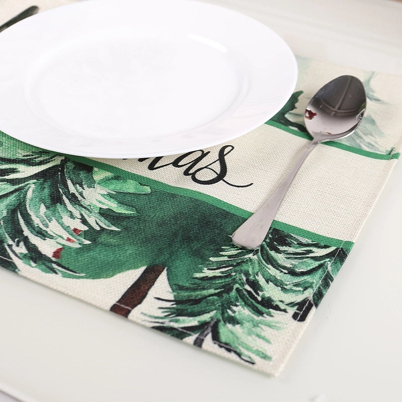 Festive Chinoiserie Cartoon Christmas Hat Placemat Imitated Hemp for Family Party|Home Decor & Tableware