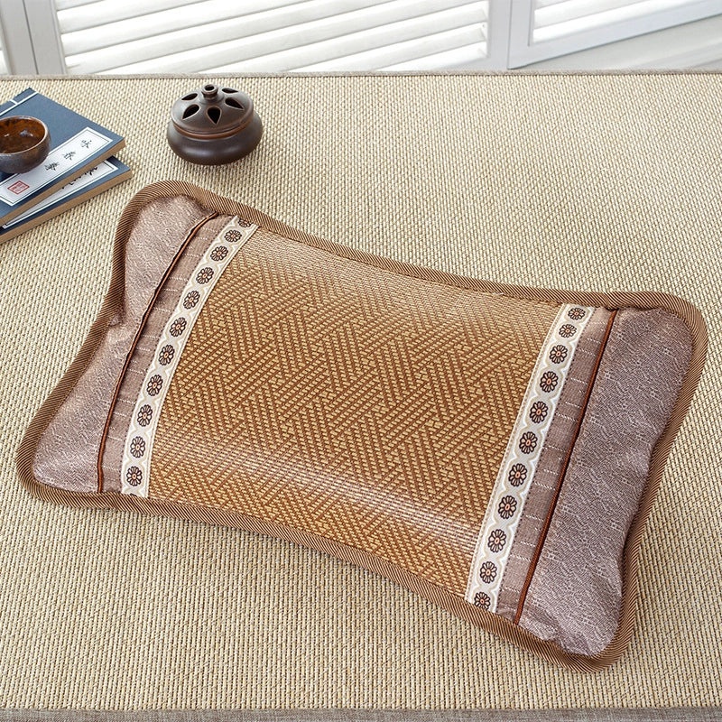 Summer Cooling Rattan Pillow with Natural Tea Fragrance Breathable Cowhide Cover Ice Silk Summer Mat | Home Decor & Bedding