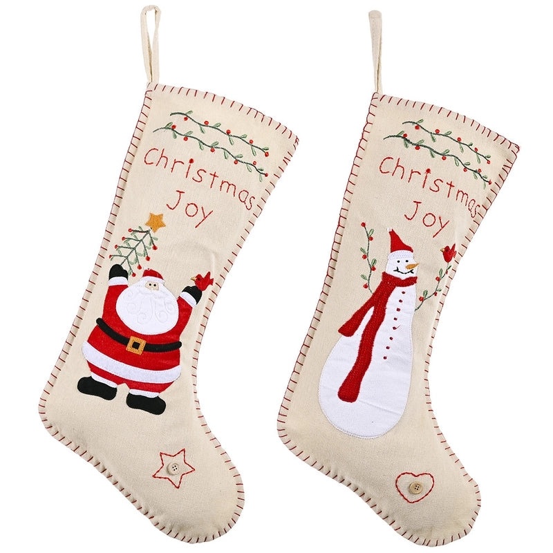 Embroidered Linen Christmas Socks Ornament with Gift Bag|Home Decor & Holiday Accessories