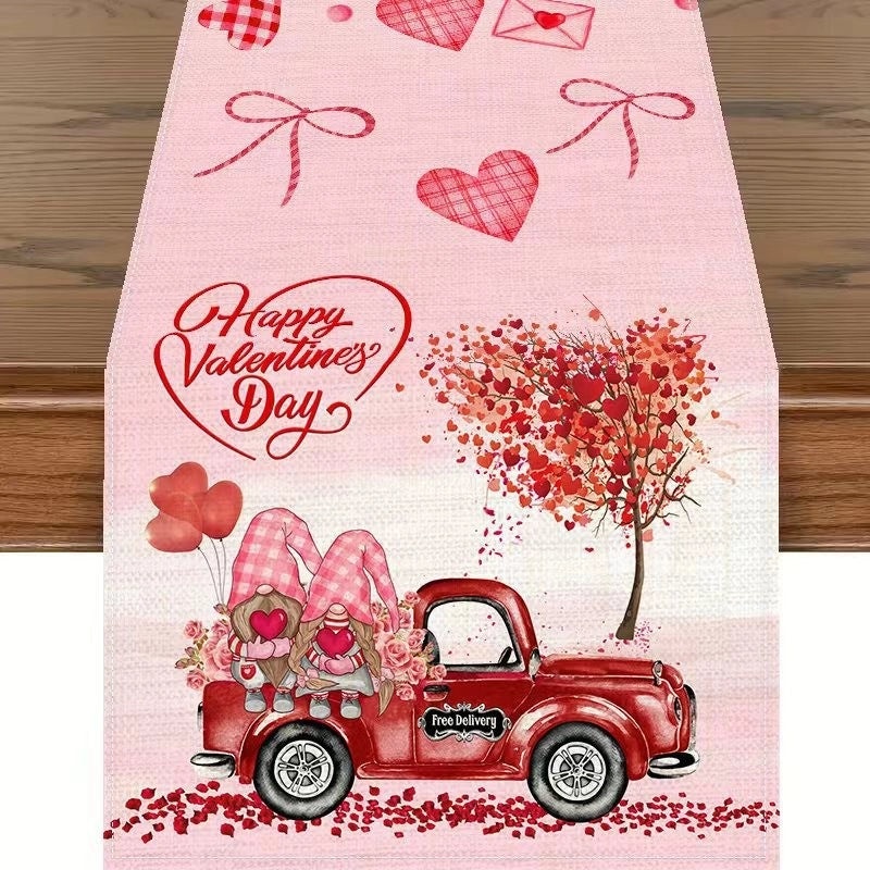 Romantic Heart Shape Rose Linen Table Runner for Valentine’s Day | Home Decor/Table Linens