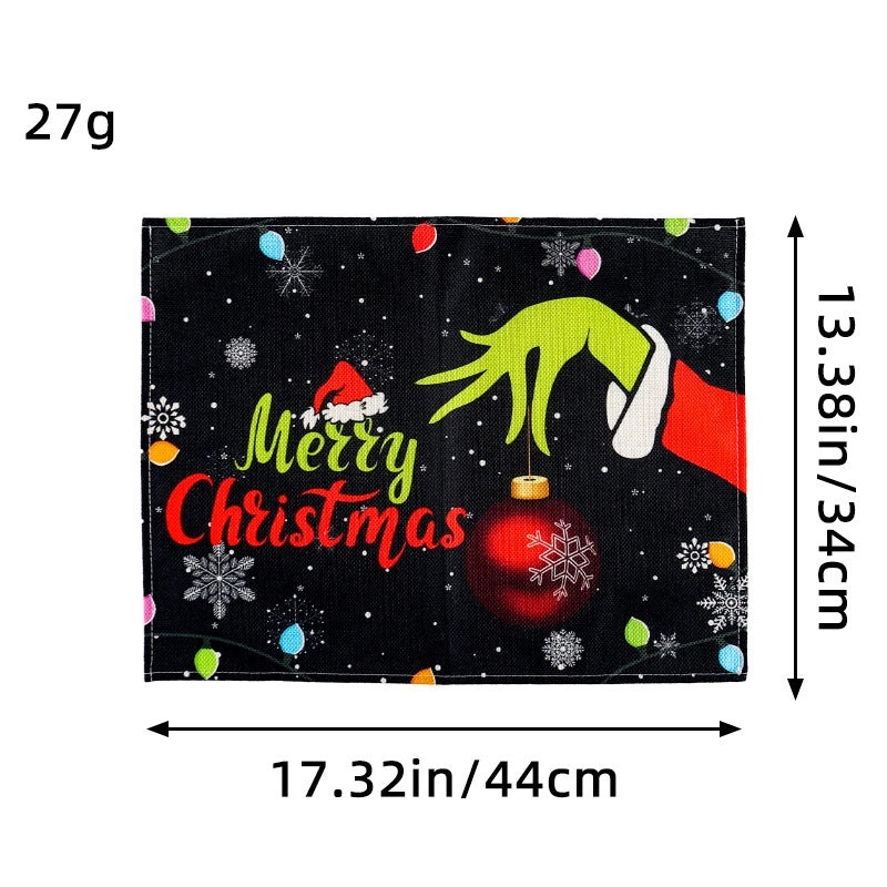 Festive Chinoiserie Cartoon Christmas Hat Placemat Imitated Hemp for Family Party|Home Decor & Tableware