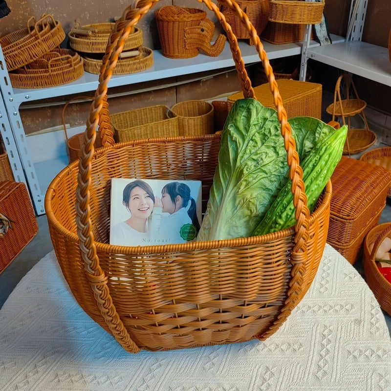 Simple Rustic Solid Color Woven Rattan Storage Basket|Home Storage & Organization