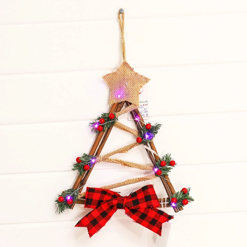 Christmas Rattan Circle LED Light String Garland Pendant for Home Door Hanging Decorations|Christmas Decorations