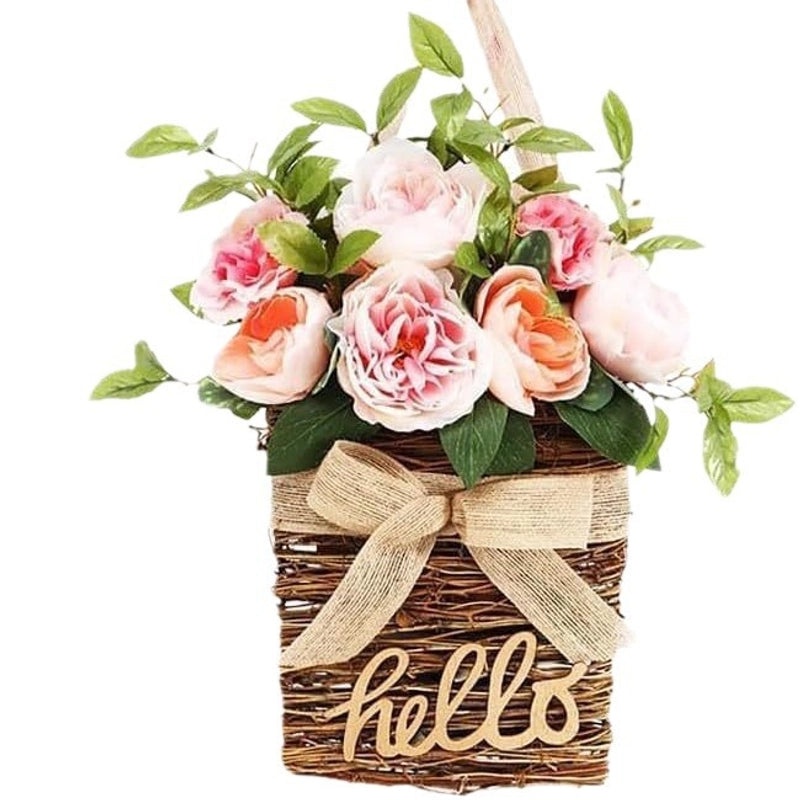 Hydrangea Flower Basket Garland Rattan Door Hanging Artificial Floral Decoration|Home & Garden Decorations