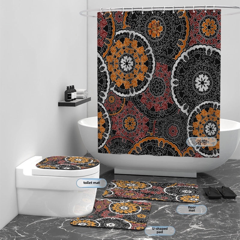 Digital Printed Geometric Round Waterproof Polyester Bathroom Shower Curtain Set of 4 | Home & Bathroom Accessories