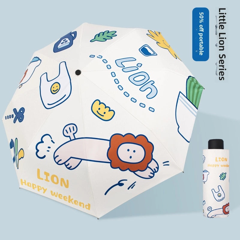 Black Rubber UV Protection Automatic Sunny Umbrella Cute Korean Design Custom Sunscreen Umbrella|Umbrellas & Sun Protection