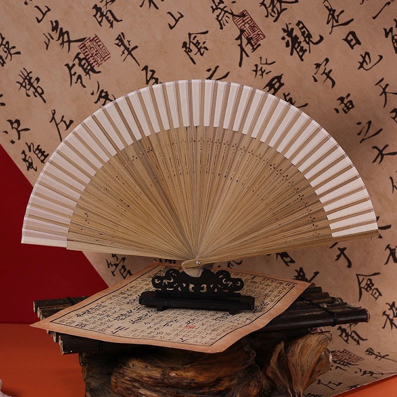 Ancient Style Summer Folding Fan Gradient Yellow Bamboo Silk Cloth Chinese Fan for Men and Women|Accessories & Jewelry