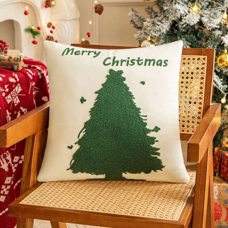 Christmas Tree Santa Elk Velvet Cotton Throw Pillow for Couch & Sofa | Home Decor Pillows