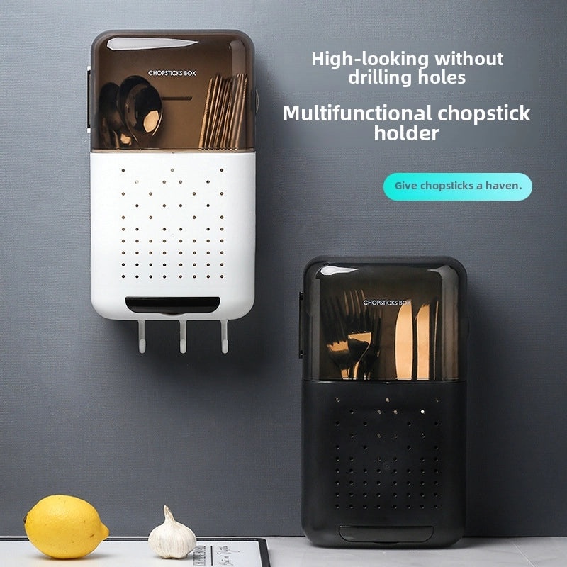 Dust-proof Wall-mounted Chopsticks Holder with Lid for Kitchen Storage and Draining | Kitchen Storage & Organization
