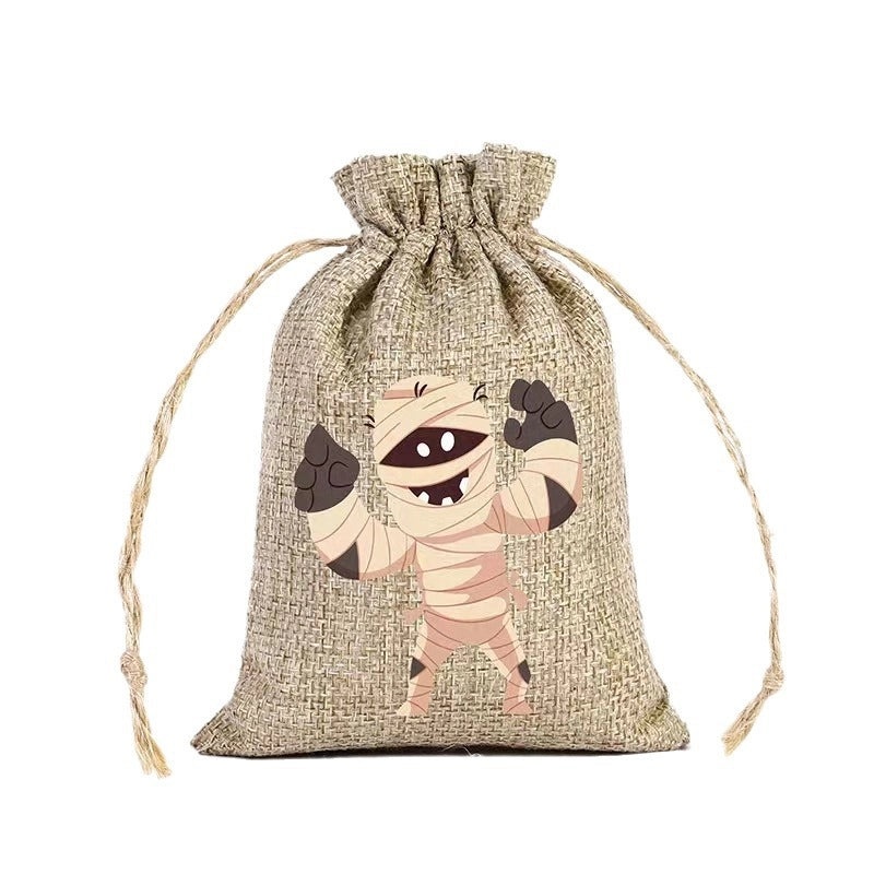 Halloween Cat Print Linen Tote Bag | Daily Shopping Bags