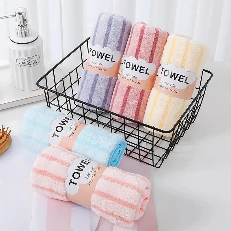 Coral Velvet Thick Absorbent Striped Face Towel Set | Home & Bath Towels