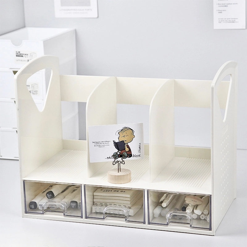 Wooden Desktop Bookshelf with Drawer | Home Office Storage & Organization