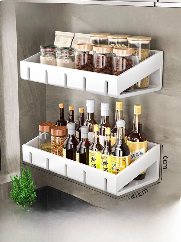 Punch-free Wall-mounted Kitchen Storage Rack Gray Seasoning Holder Space-saving Organizer|Kitchen Storage