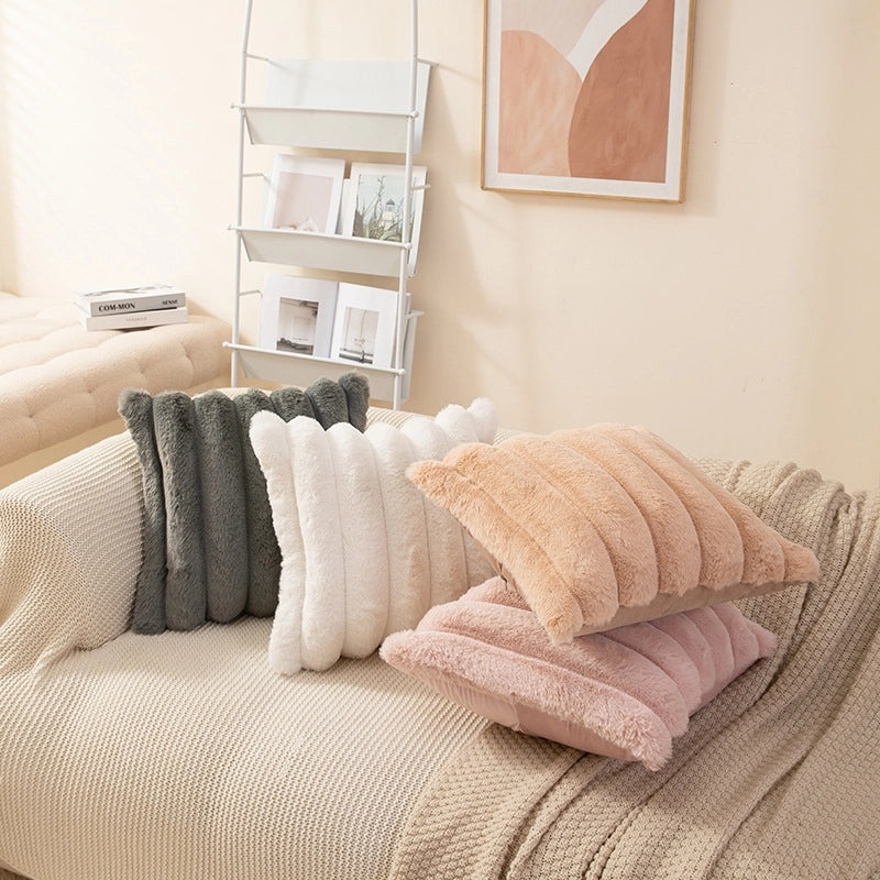 Nordic Soft Plush Rabbit Pillowcase Solid Color Striped Long Cushion for Bed Sofa|Home Decor Pillows