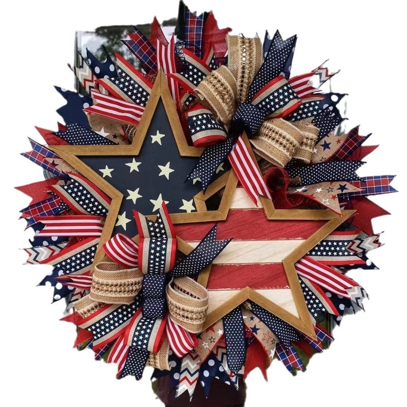 Independence Day Patriotic Star Wreath Wall Hanging Decorative Pendant|Home Decor