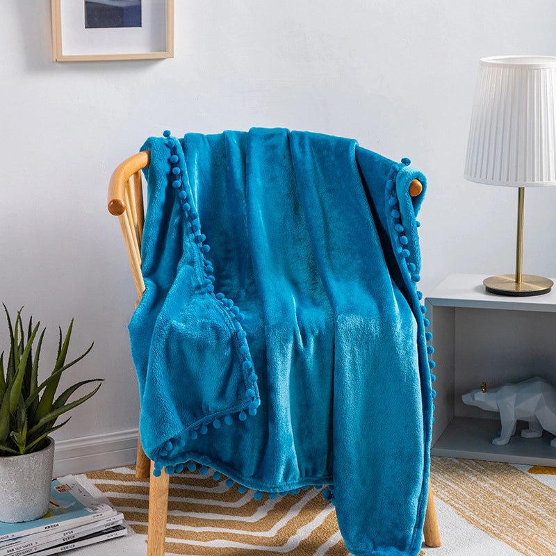 Solid Color Flannel Blanket with Tassel Balls | Home & Living Blankets