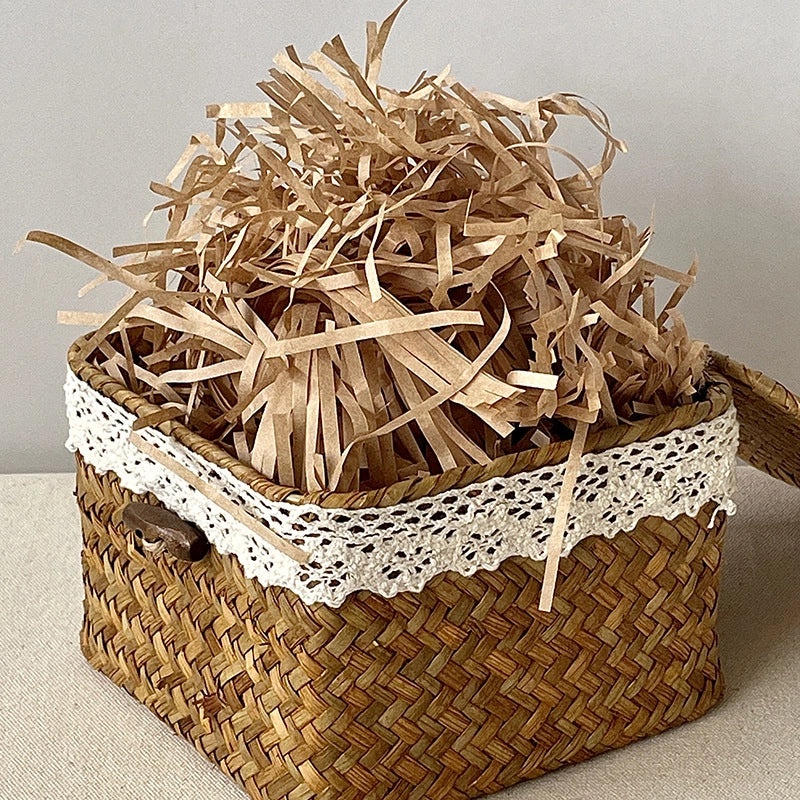 Handmade Blue Straw Rattan Woven Box with Lid Birthday & Wedding Gift Basket|Home Decor & Gift Packaging