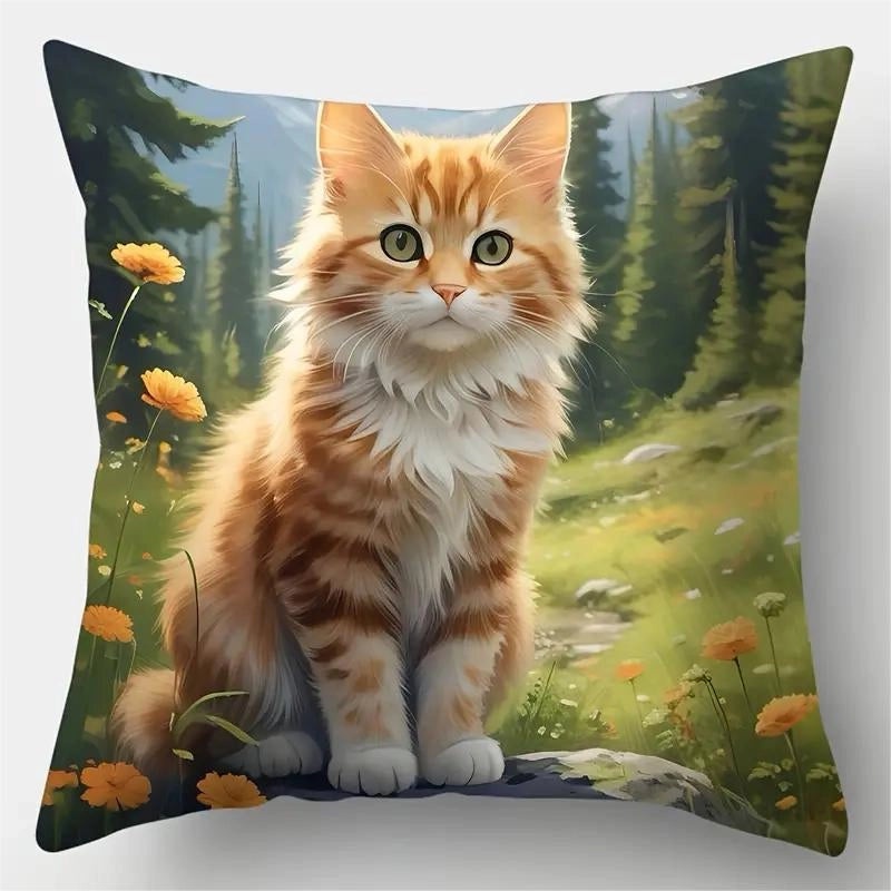 Adorable Cat Print Polyester Pillow Covers for Couch and Sofa Decor|Home Decor & Accessories