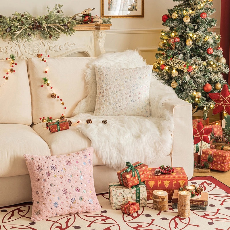 Christmas Snowflake Plush Pillow Covers Minimalist Sofa Couch Decor|Home Decor
