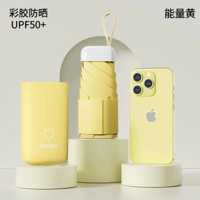 60% Foldable Sun Umbrella Women’s UV Protection Compact Portable Sunscreen Rainproof Dual-Use Mini Card Pocket|Umbrellas & Sun Protection
