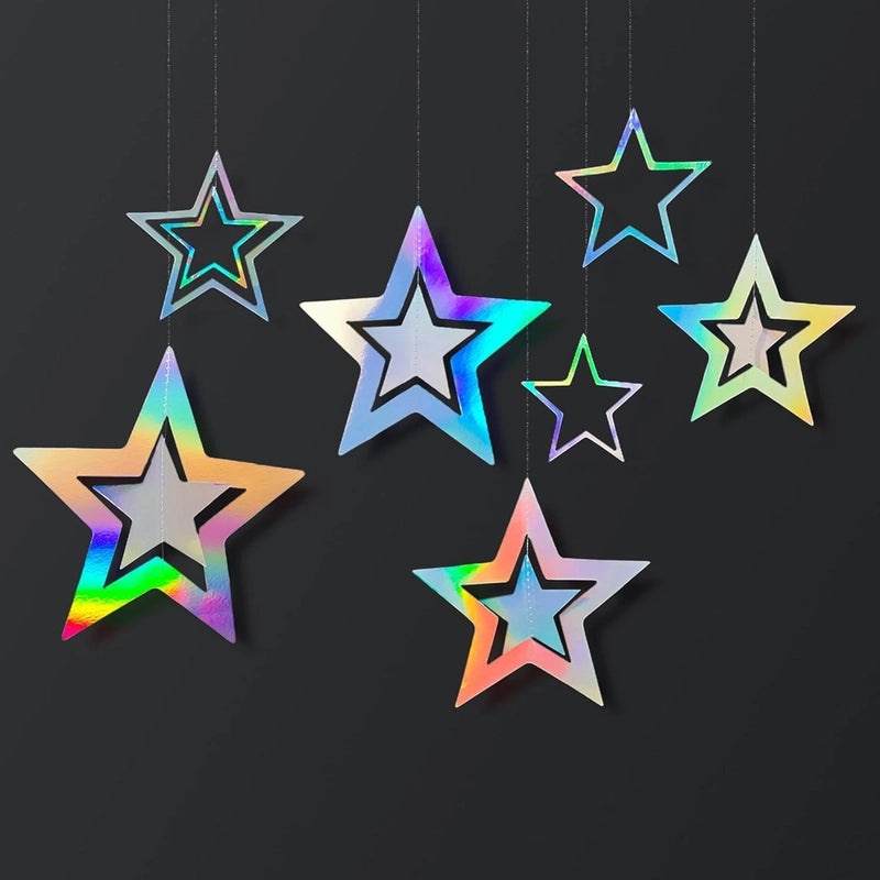Hollow Star Pendant Set 7pcs Christmas Ornaments New Year Wedding Five-pointed Star Hanging Decorations|Home Decor & Party Supplies
