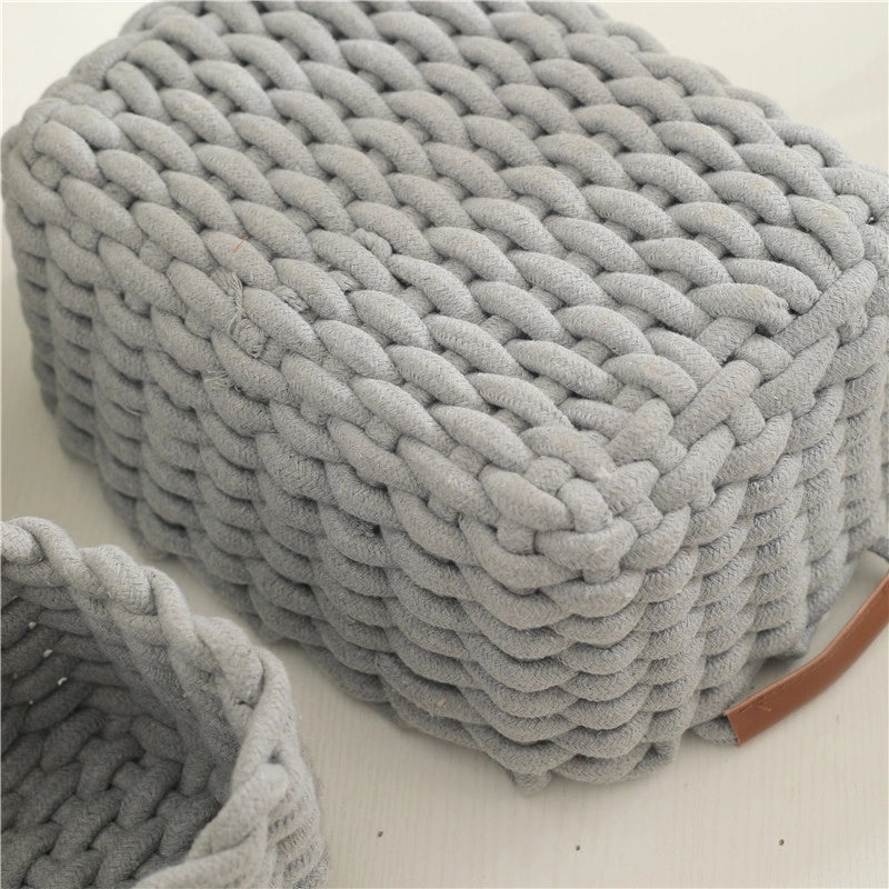 Cotton Rope Woven Storage Basket with Handle for Cosmetics and Desktop Organization | Home Storage & Organization