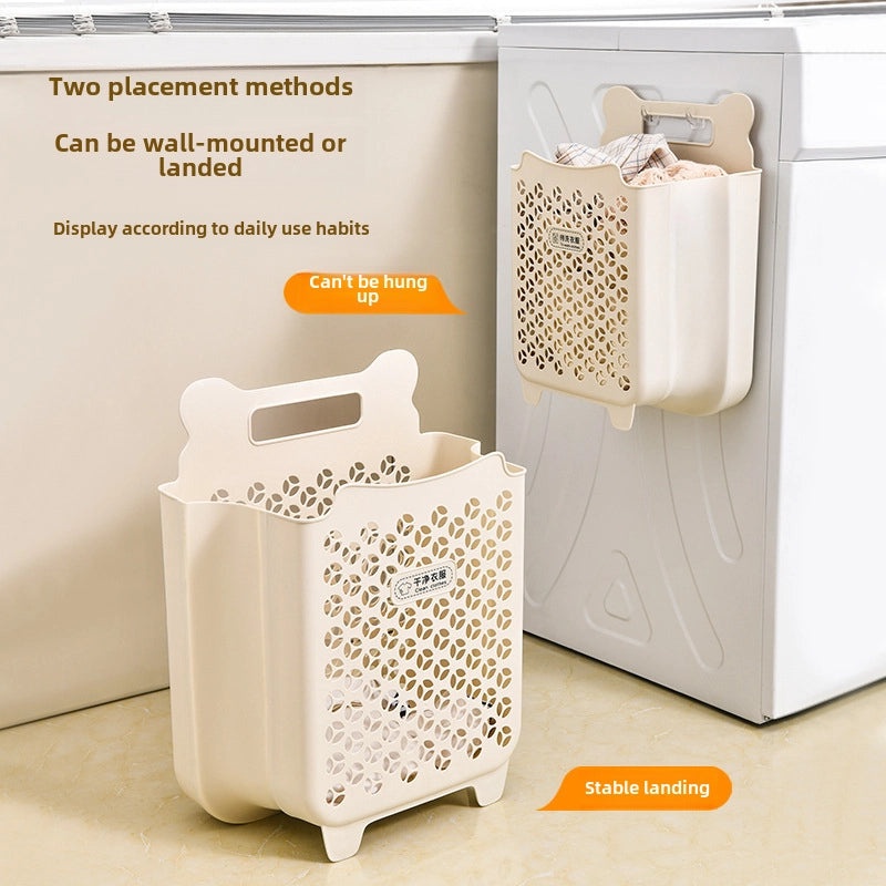 Wall-Mounted Foldable Laundry Basket Non-Perforated Storage Barrel for Dirty Clothes | Home Storage & Organization