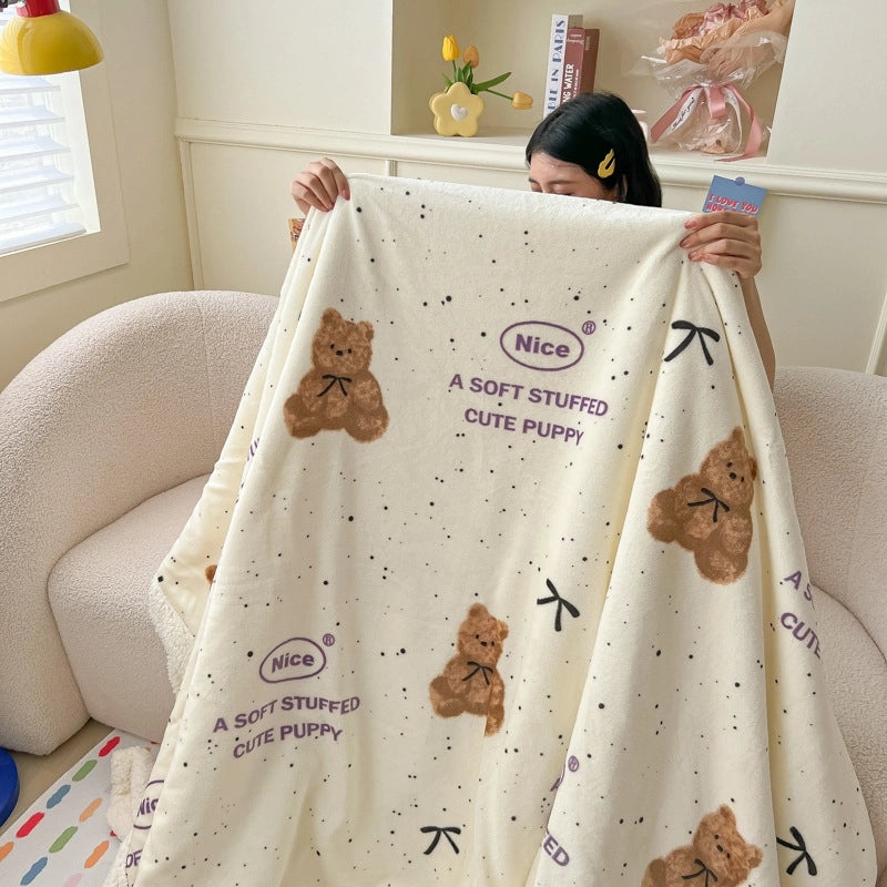 Cozy Heart-Shaped Animal Print Milk Fiber Blanket for Bedding | Home Textiles & Bedding