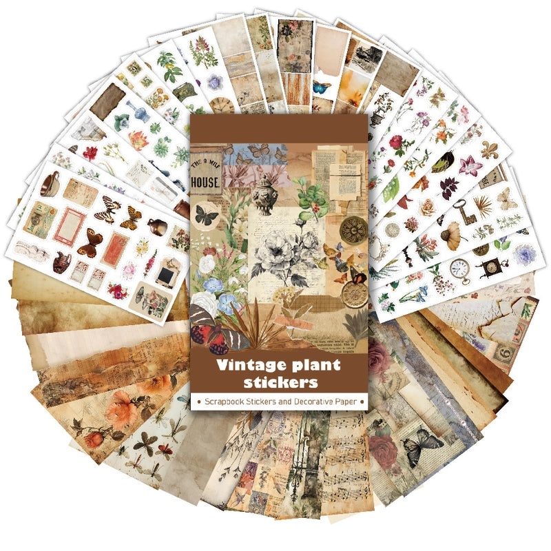 Vintage Style Plant and Flower PVC Stickers Set of 2 Self-Adhesive Decorative Decals|Home Decor Stickers