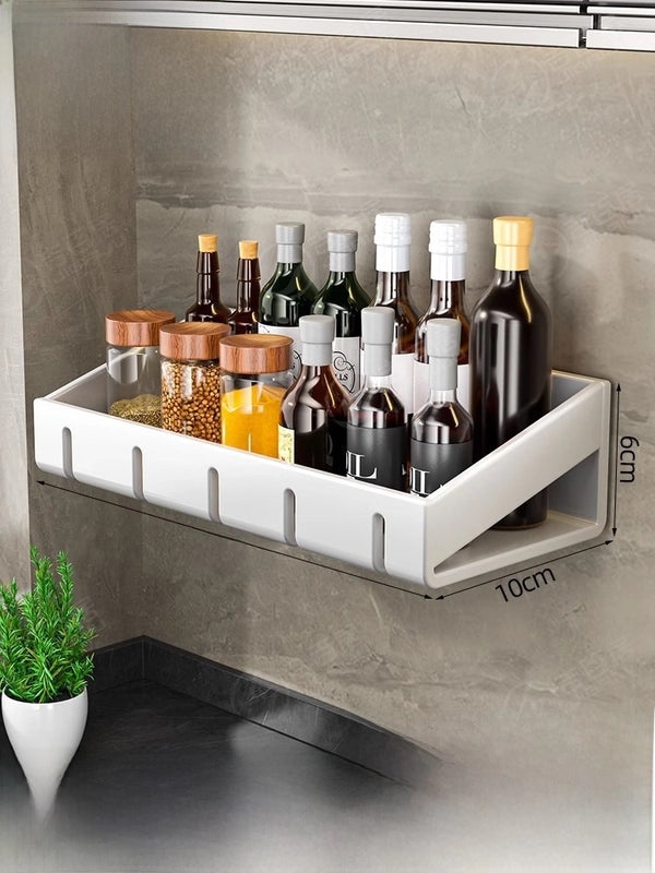 Punch-free Wall-mounted Kitchen Storage Rack Gray Seasoning Holder Space-saving Organizer|Kitchen Storage