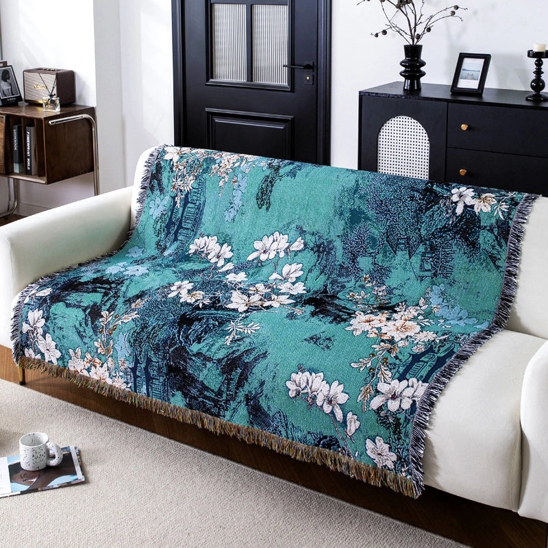 Elegant Floral Cotton Blend Blanket for Sofa and Couch Decor | Home Textiles & Blankets