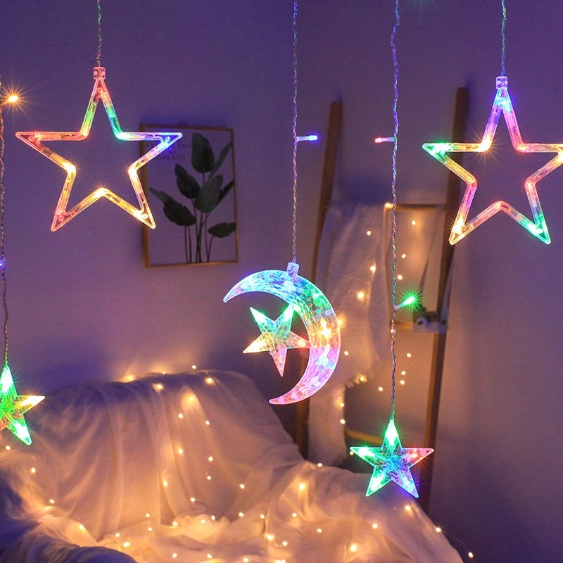 LED Star and Moon Night Light Curtain for Girls Bedroom Balcony Bay Window | Home Decor Lighting