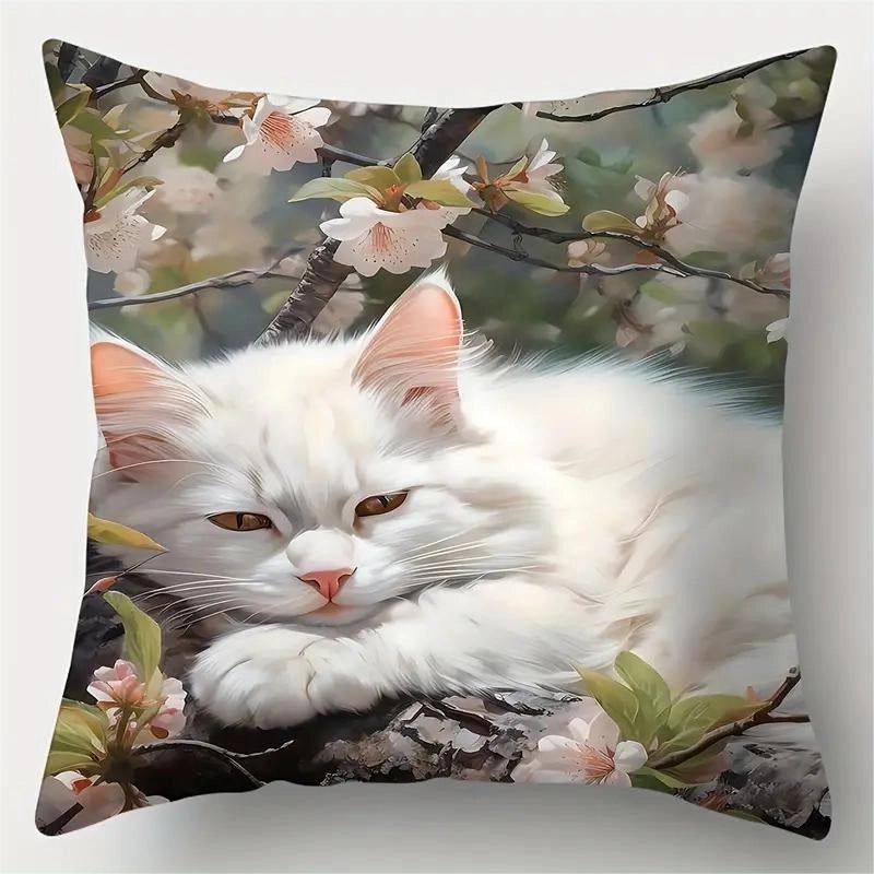 Adorable Cat Print Polyester Pillow Covers for Couch and Sofa Decor|Home Decor & Accessories