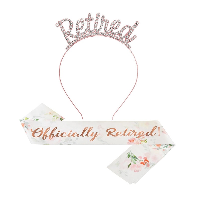 Retirement Party Hair Band and Shoulder Strap Set Pink I'm Retired Etiquette Belt with Retirement Crown|Party Accessories