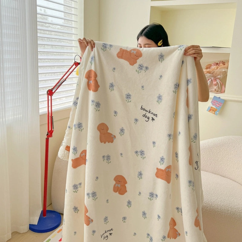 Cozy Heart-Shaped Animal Print Milk Fiber Blanket for Bedding | Home Textiles & Bedding