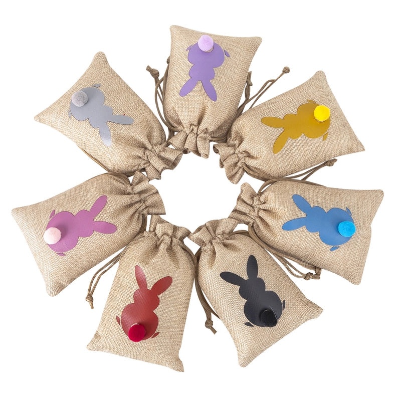 Easter Bunny Gift Bag Hemp Drawstring Storage with Printable Logo | Holiday Packaging Bags