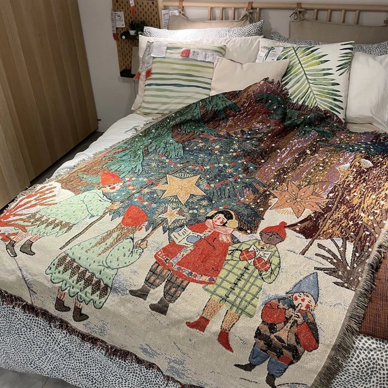 Elegant Christmas Stripe Cotton Blanket for Couch & Sofa Decor | Home Textiles & Blankets