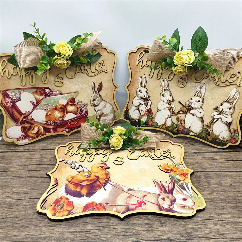 Easter Pastoral Rabbit Wooden Letter Hanging Ornament for Holiday Decor | Home Decor Ornaments