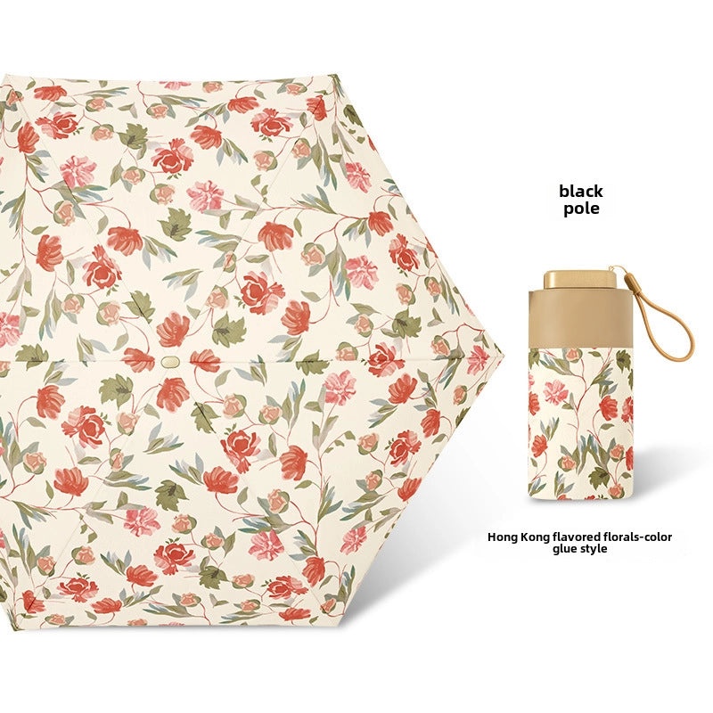 Vintage Cherry Print Folding Umbrella 60% UV Protection Dual-use Sun and Rain Shield|Sun Protection Umbrellas
