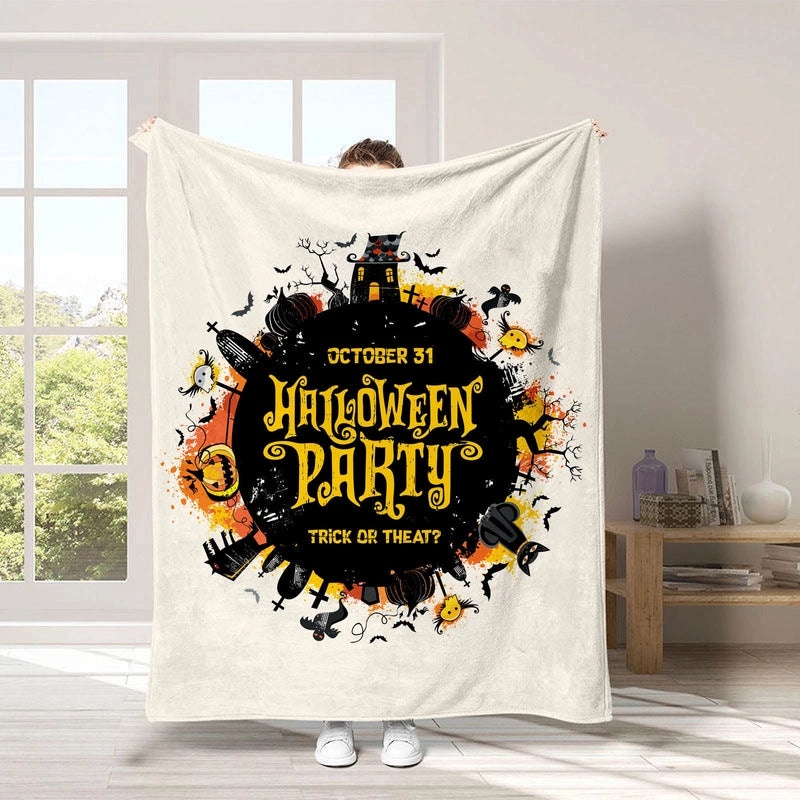 Halloween Pumpkin Bat Blanket Cozy Polyester Throw for Couch Sofa Decor | Home Decor & Seasonal Accessories