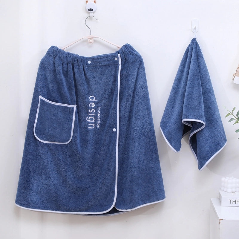 Men's Coral Fleece Bath Skirt Quick-Dry Thick Absorbent Wearable Bath Towel with Embroidery | Bath & Body Accessories