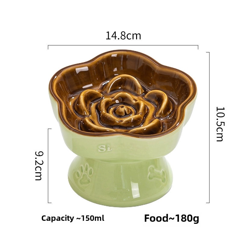 Ceramic Elevated Slow Feeder Bowl for Small Dogs and Cats | Pet Feeding Bowls