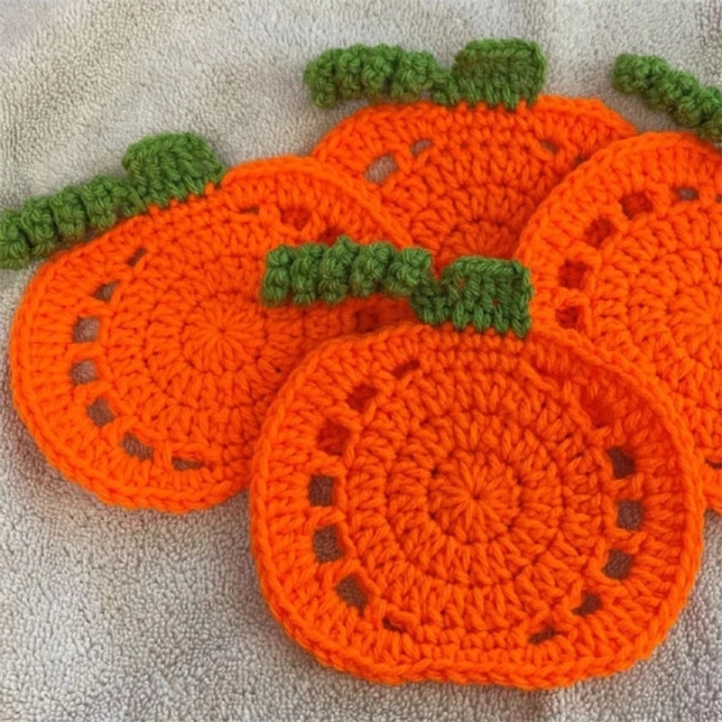 Handmade Crochet Pumpkin Coasters for Halloween|Home Decor & Seasonal Accessories