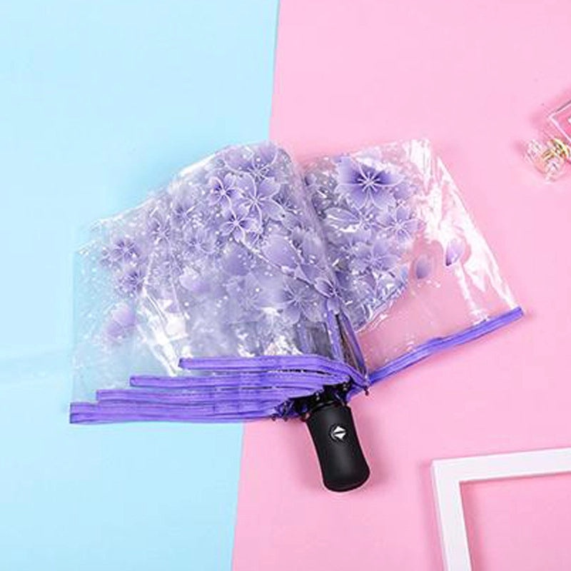 Small Daisy Automatic Folding Umbrella White Transparent Japanese Student Rain Sun Umbrella | Umbrellas & Rain Gear